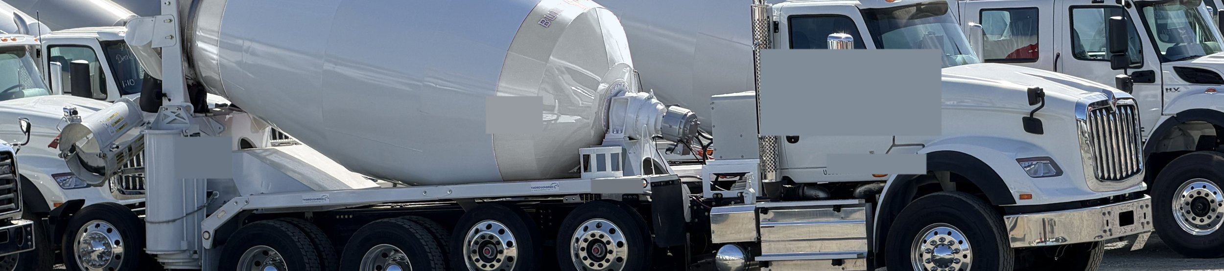 A concrete mixer truck